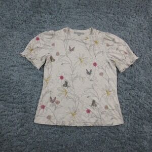 Daniel Rainn Shirt Womens Small Beige Floral Butterfly Puff Sleeve Stretch Top